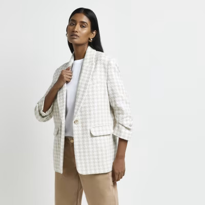 Cream dogtooth boucle blazer | River Island (UK & IE)