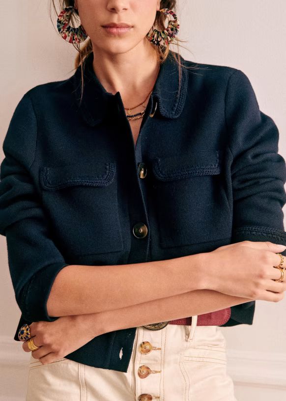 Betty Cardigan - Navy Crochet - Merino Wool - Sézane | Sezane Paris