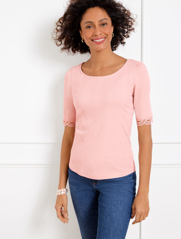 Lace Trim Ballet Neck Tee | Talbots