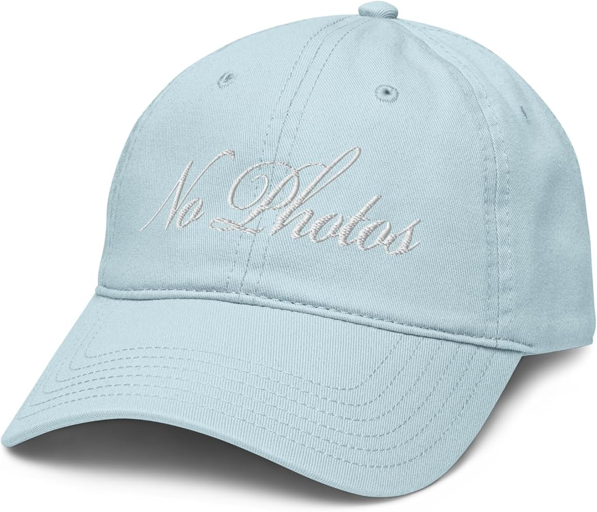 No Photos White Fancy Text Adjustable Baseball Hat | Amazon (US)