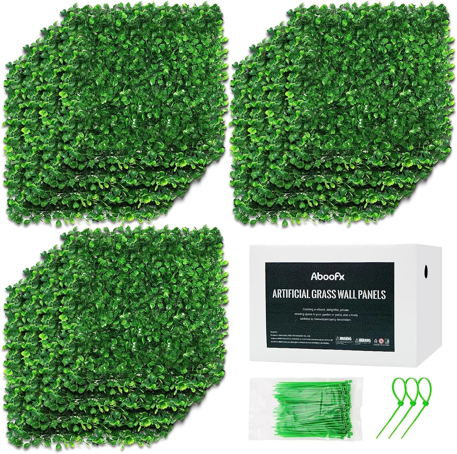 Aboofx Artificial Grass Wall Panels, 12 Pack 10 x 10 inch Boxwood Hedge Wall Panels with 100 Zip ... | Walmart (US)