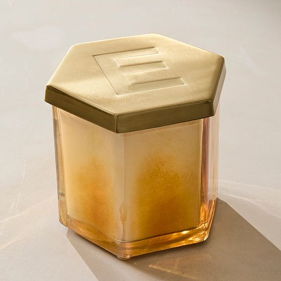 Monogram Hexagonal Candle, Gold, E | West Elm (US)