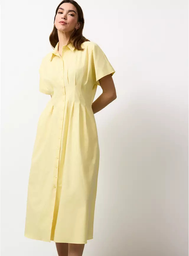 Yellow Pleated Waist Midi Shirt Dress 24 | Tu Clothing