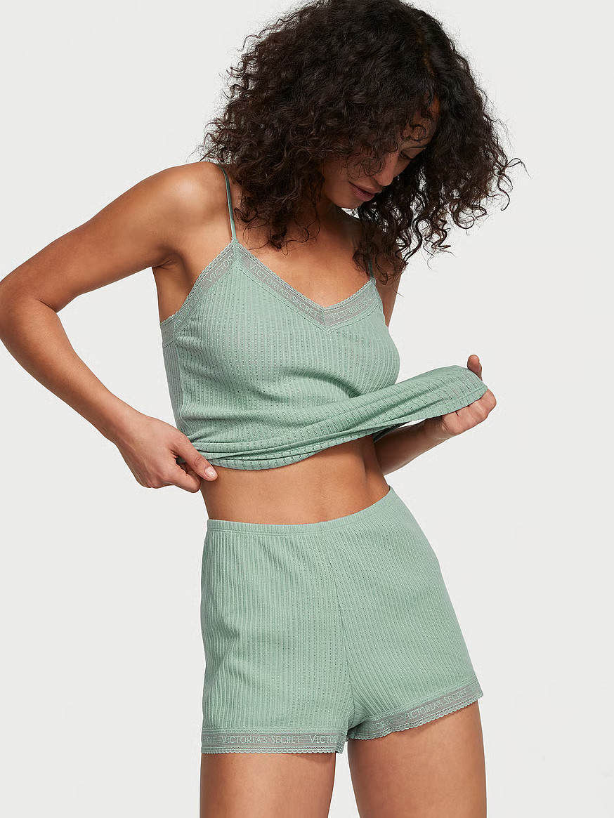 Lace-Trim Pointelle Cami & Shorts Set | Victoria's Secret (US / CA )