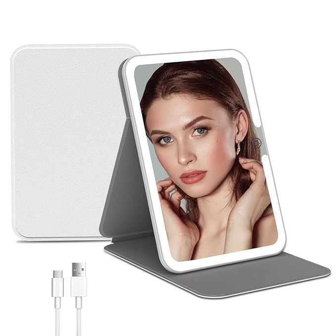 Rechargeable Travel Lighted Makeup Vanity Mirror with PU Leather Cover,Portable Travel Makeup Mir... | Amazon (US)