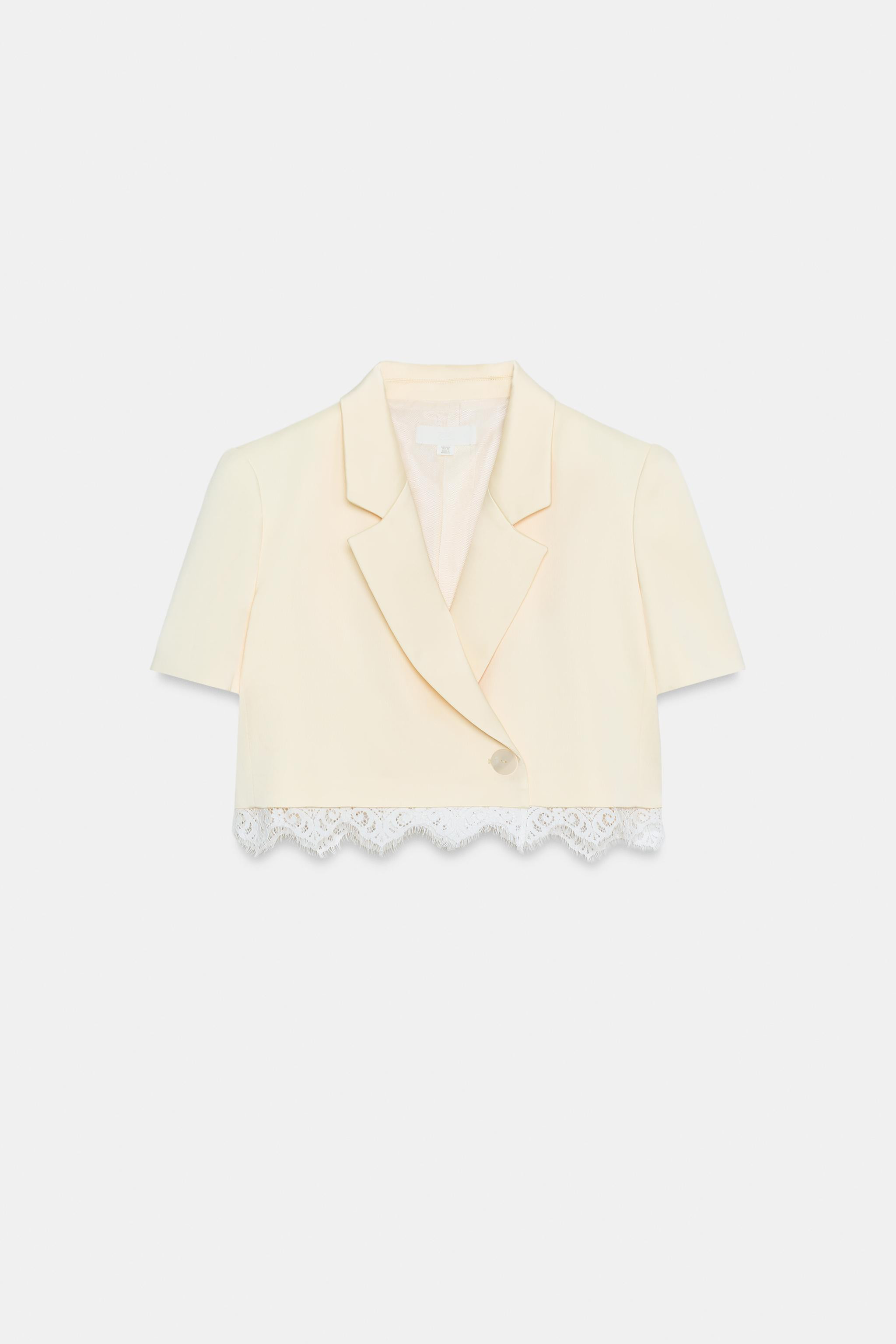 CONTRAST LACE SATIN CROPPED BLAZER | Zara US