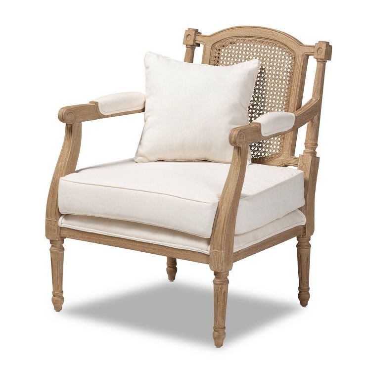 Clemence Upholstered Whitewashed Wood Accent Chair Ivory/Oak - Baxton Studio | Target