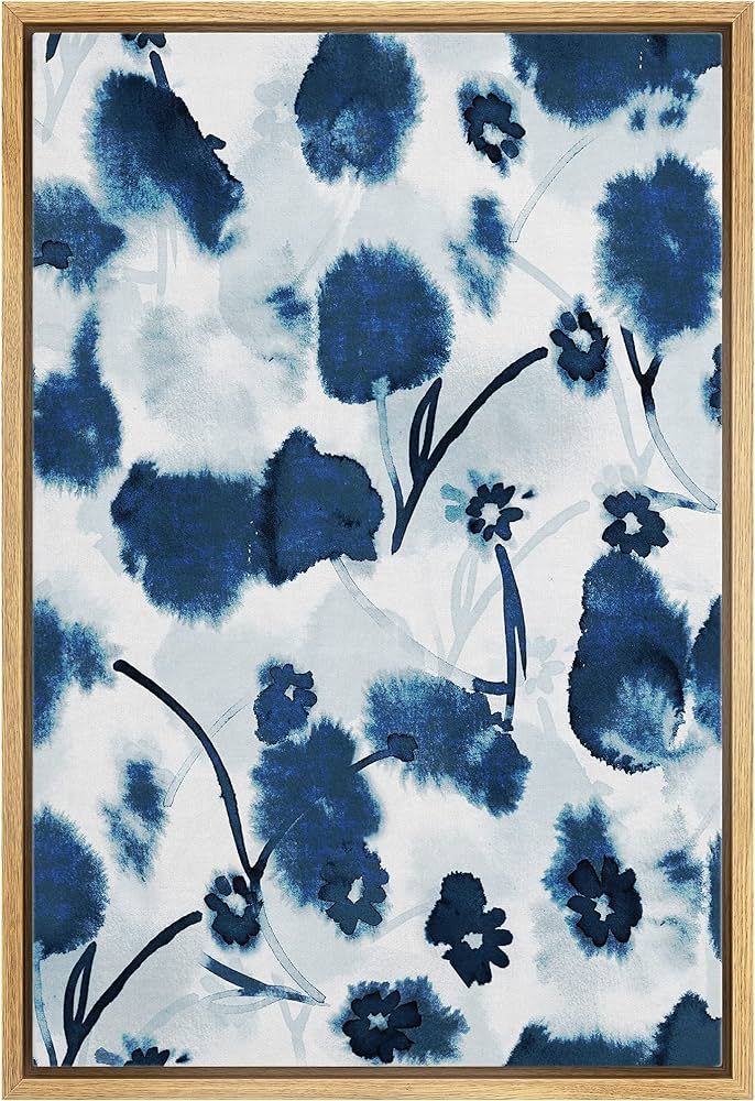 SIGNWIN Framed Canvas Print Wall Art Blue Floral Watercolor Paint Blur Collage Abstract Shapes Il... | Amazon (US)