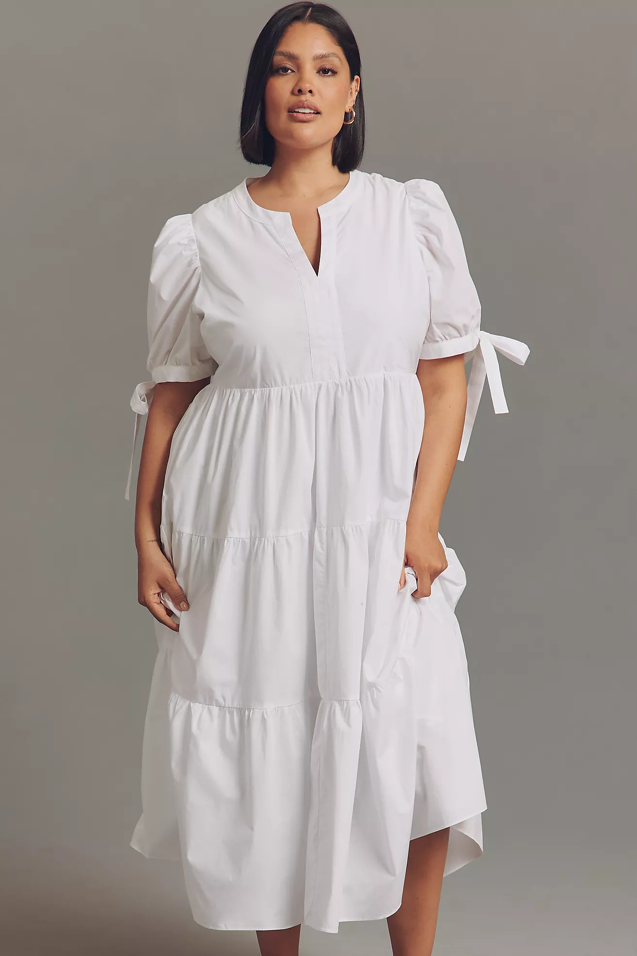 English Factory Plus Short-Sleeve Tiered Midi Dress | Anthropologie (US)