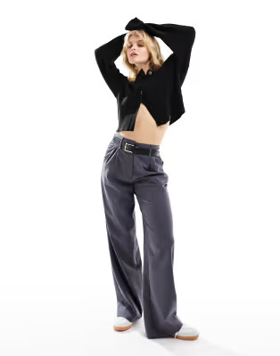 ASOS DESIGN button through crew neck cardigan in black | ASOS (Global)