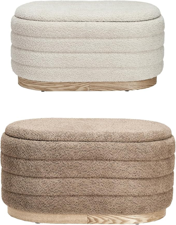 Bloomingville 2-Piece Fabric and Wood Upholstered Ottomans with Storage and Wood Bases, Brown and... | Amazon (US)