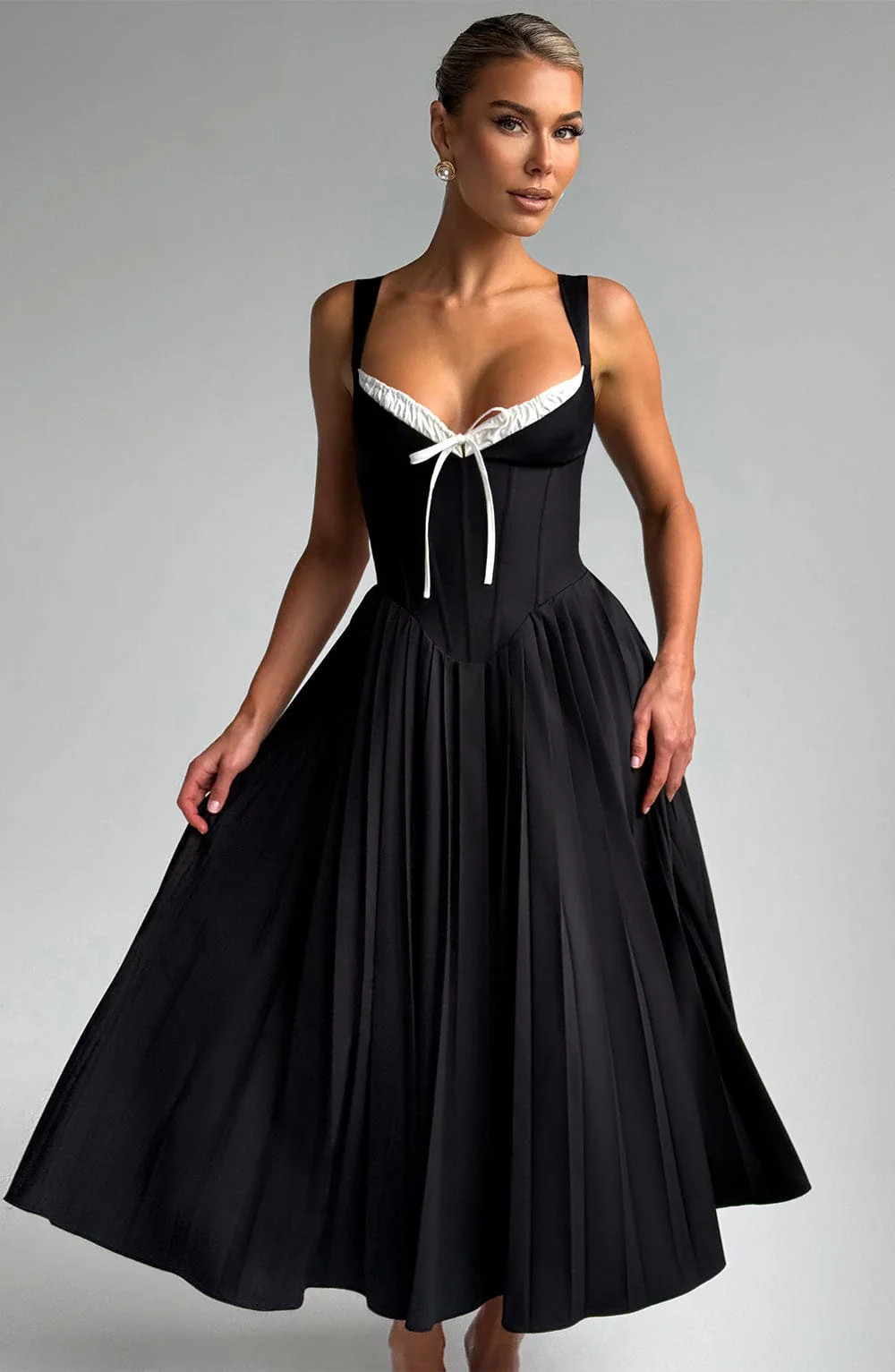 Natassia Midi Dress - Black/White | Babyboo (global)