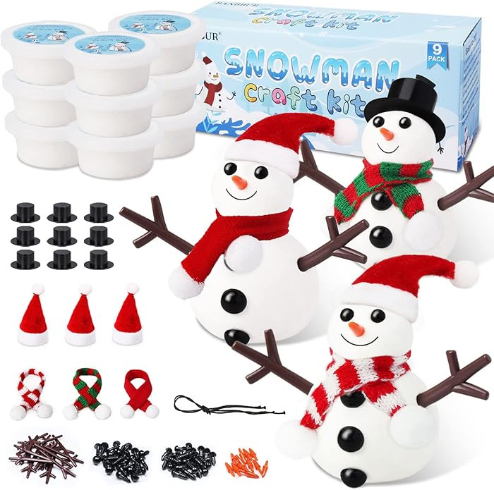 9 Pack Build a Snowman Kit Snowman Crafts for Kids,Modeling Clay Snowman DIY Kit, Christmas Stock... | Amazon (US)