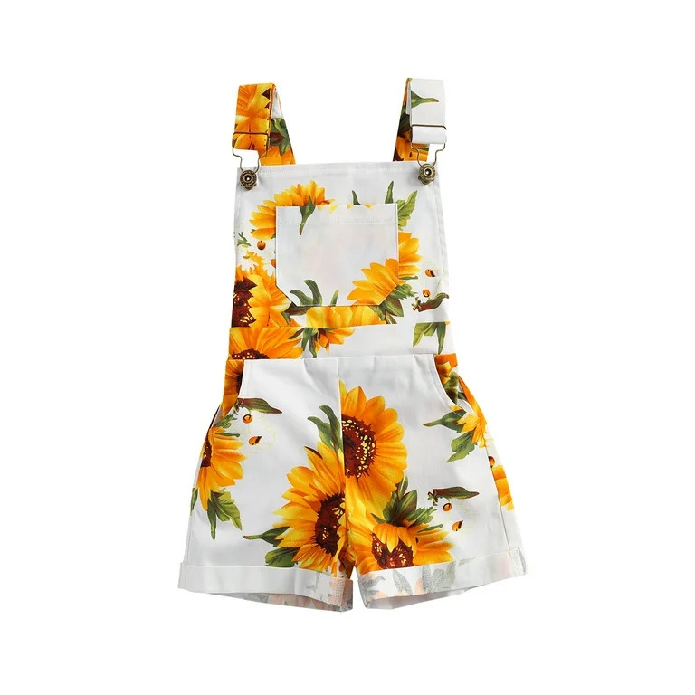 2-10T Kids Girls Sunflower Print Cotton Overalls Suspender Shorts with Pockets Toddler Clothes Ou... | Walmart (US)