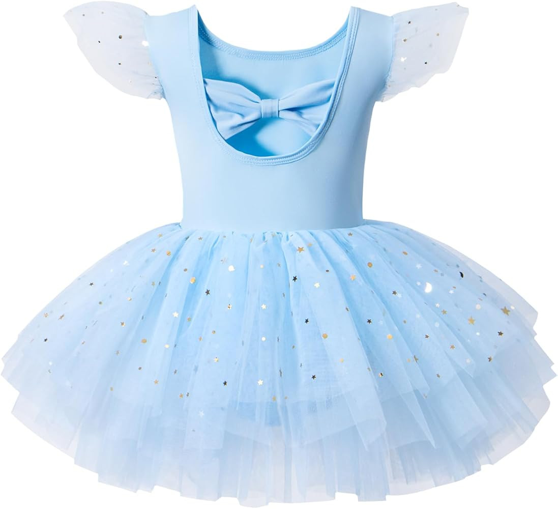 Tutu.kk Girls Ballet Leotards Shiny Ruffle Sleeve Toddler Tutu Dresses Ballerina Outfit Dance Cos... | Amazon (US)