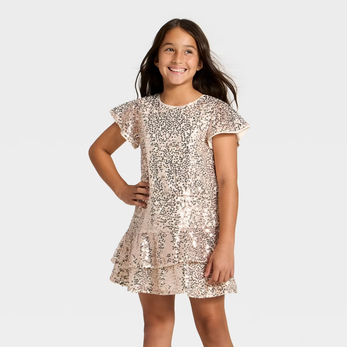 Girls' Short Sleeve Sequin Dress - Cat & Jack™ Gold | Target