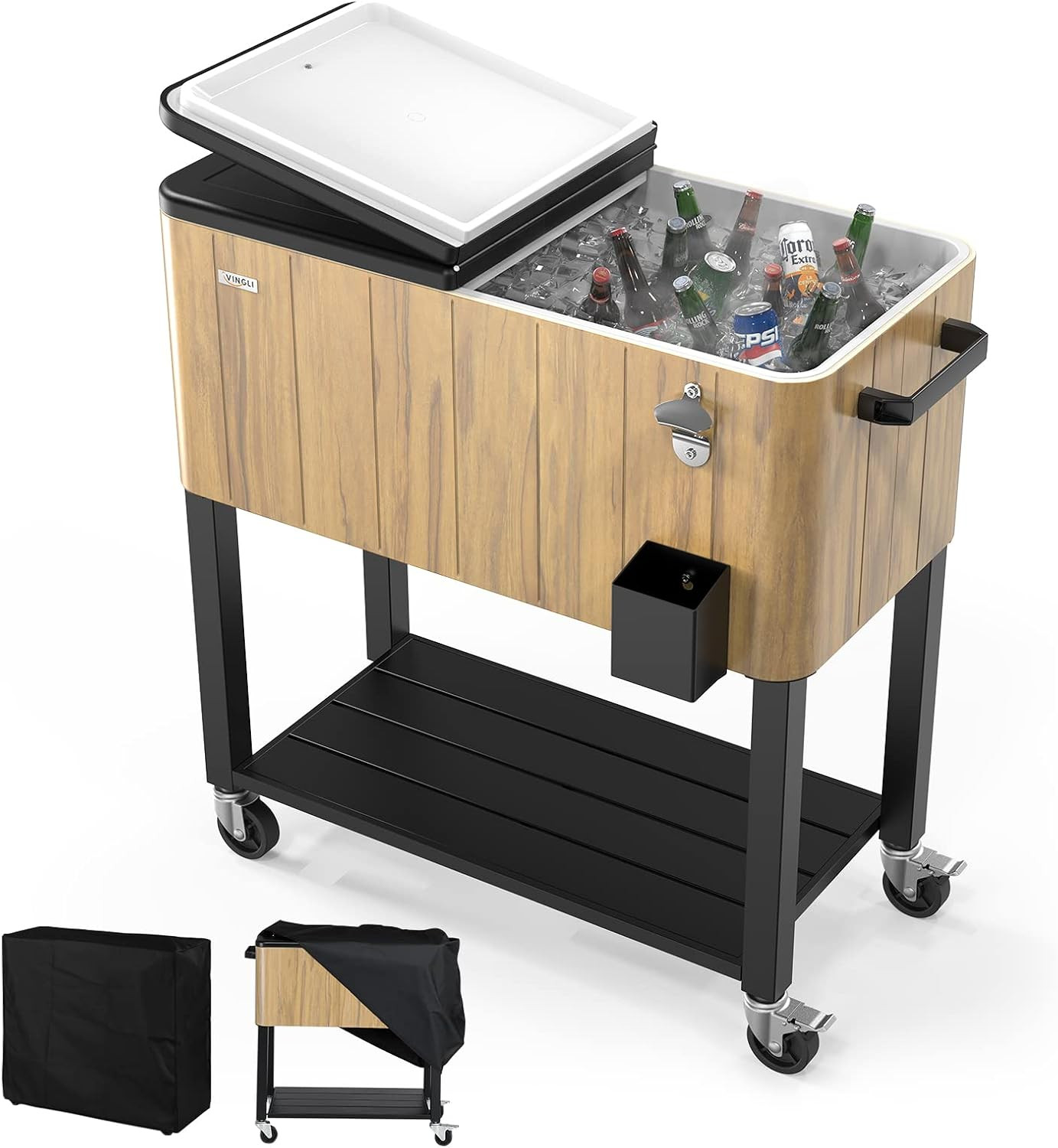 VINGLI 80 Quart Rolling Ice Chest on Wheels, Patio Cooler Cart, Beverage Rolling Cooler for Outdo... | Amazon (US)