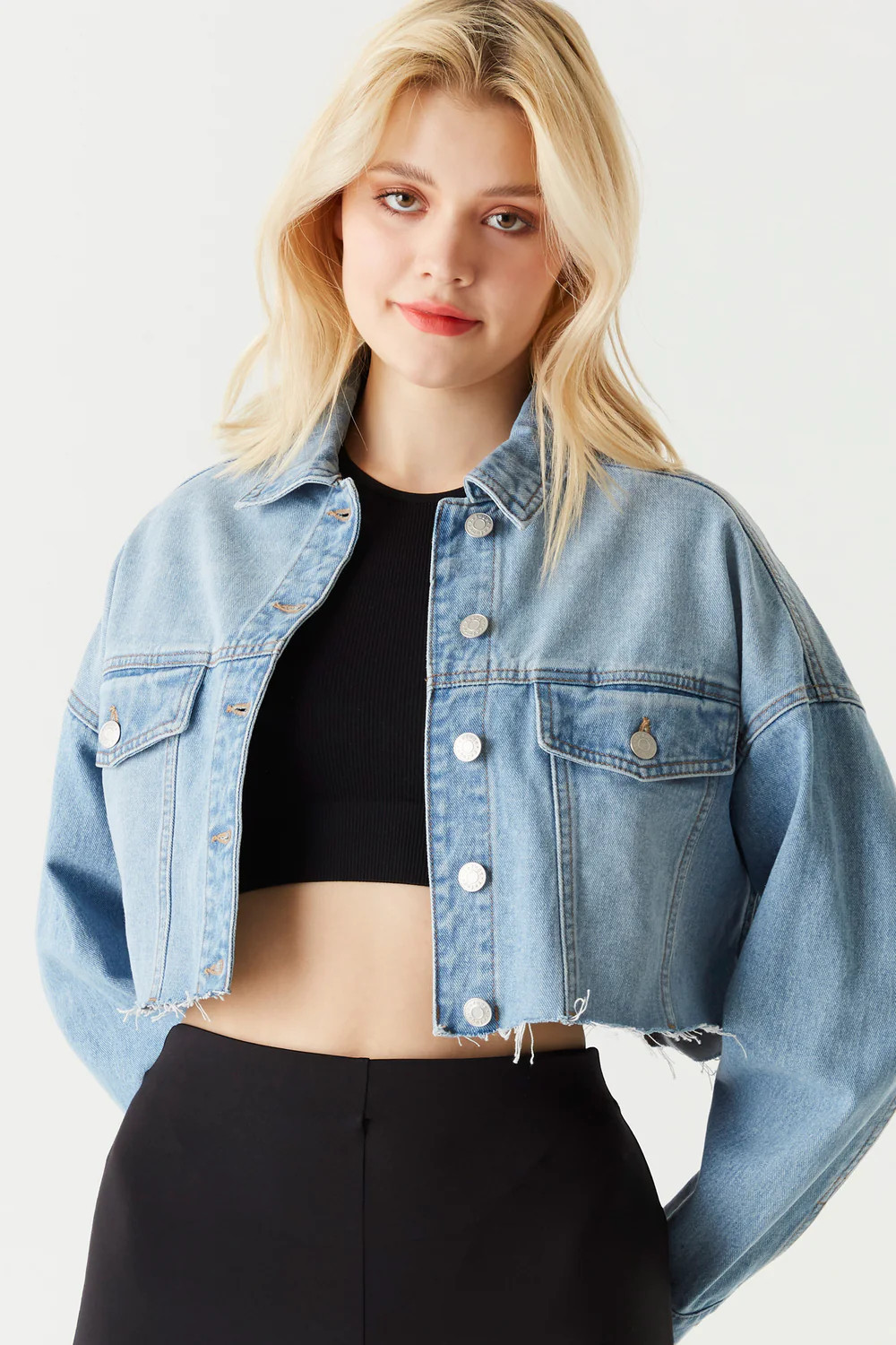 Oversized Cropped Denim Jacket | Charlotte Russe