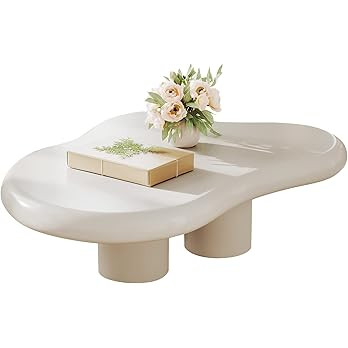 Musporia Cream White Coffee Table,Cloud-Shape Cute Coffee Table with 3 Short Legs,Modern Live Rou... | Amazon (US)
