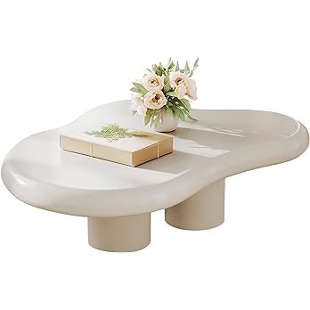 Musporia Cream White Coffee Table,Cloud-Shape Cute Coffee Table with 3 Short Legs,Modern Live Rou... | Amazon (US)