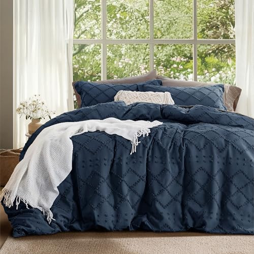 Bedsure Navy Boho Oversized King Duvet Cover, Soft Vintage Embroidery | Amazon (US)