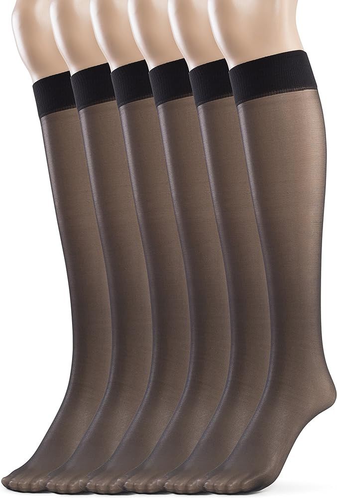 Silky Toes Sheer Knee High Stockings for Women, 6 Pairs Nylon Trouser Socks | Amazon (US)