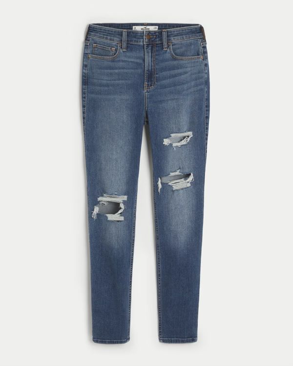 Curvy High-Rise Ripped Dark Wash Super Skinny Jeans | Hollister (US)