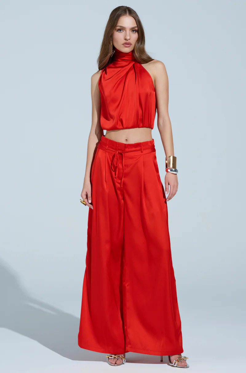 MEREDITH BLAKE SATIN WIDE LEG PANT | AKIRA