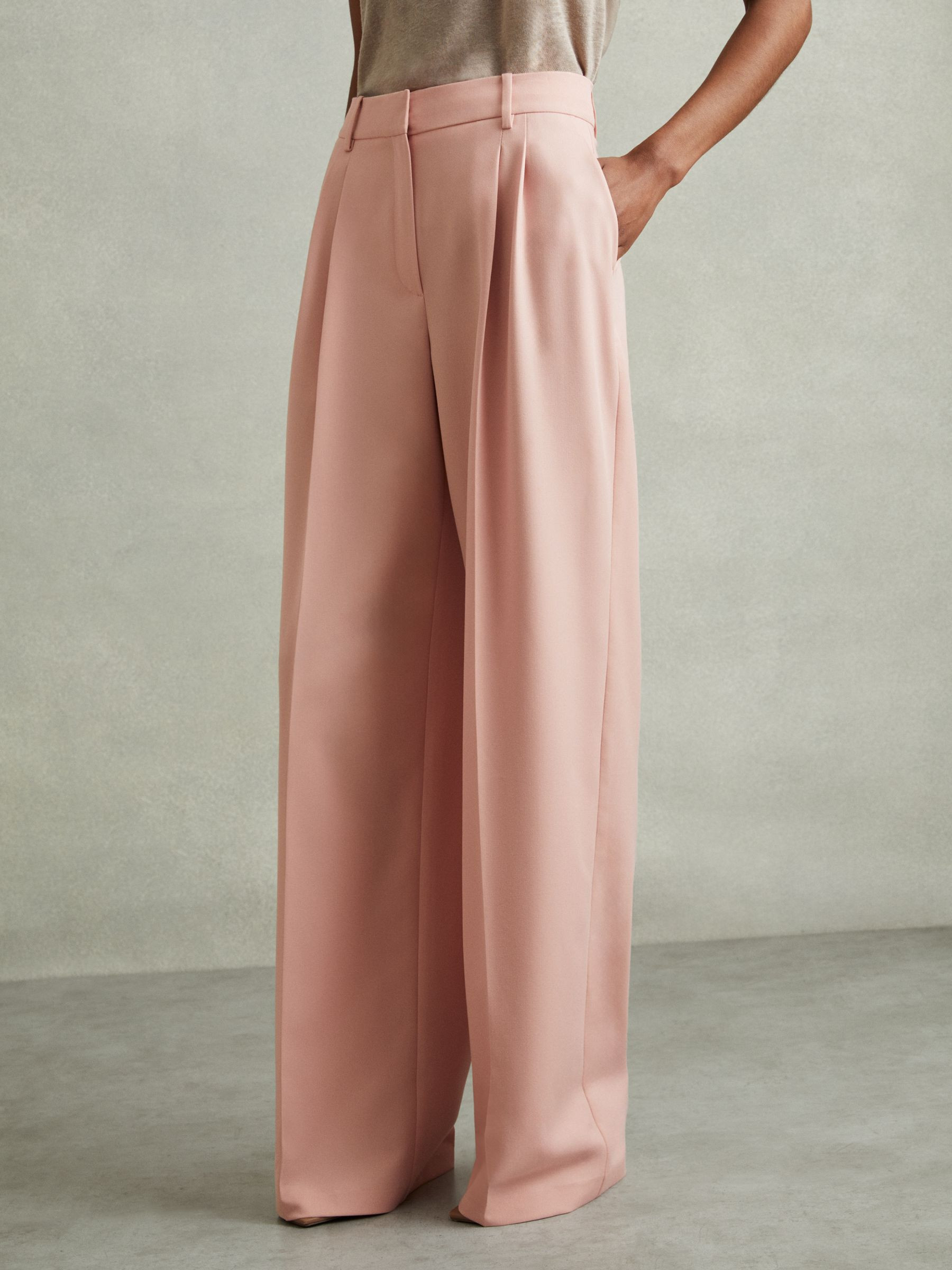 Double Pleat Wide Leg Trousers in Pink | Reiss US
