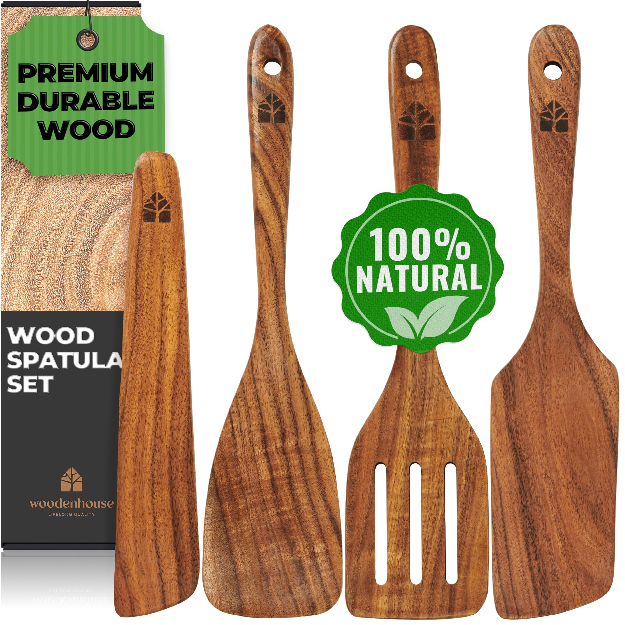 Wooden Spatula for Cooking, Teak Spatulas for Kitchen Use - Wooden Cooking Utensils Set of 4 incl... | Amazon (US)