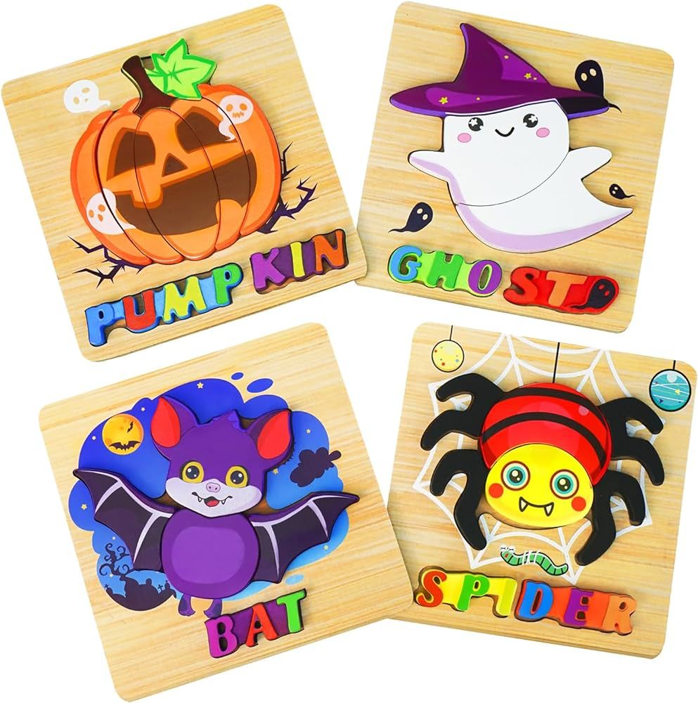 Halloween Toys for Toddlers 1 2 3 Years Old,Wooden Puzzles for Toddlers 1-3,Montessori Toys Gifts... | Amazon (US)