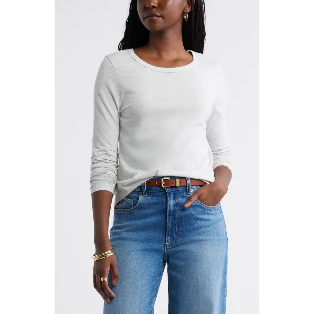 caslon(r) Long Sleeve Slub Crewneck T-Shirt in Grey Light Heather at Nordstrom, Size X-Small | Nordstrom