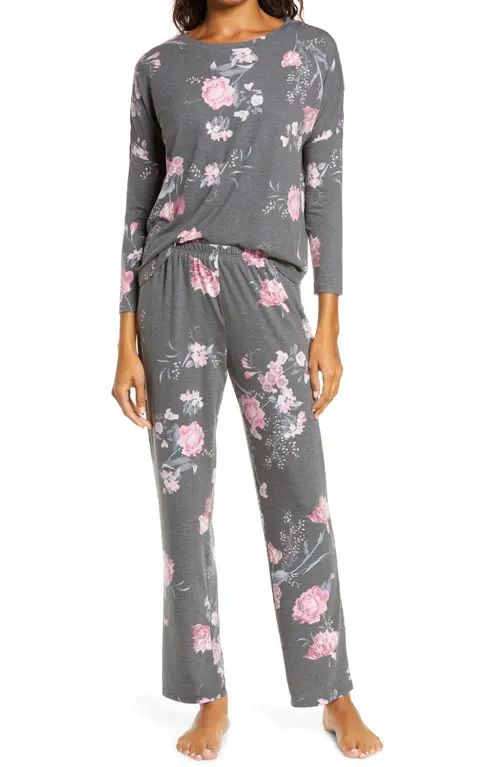 Flora Nikrooz Kathy Floral Pajamas in Dk Heather Grey at Nordstrom, Size Small | Nordstrom