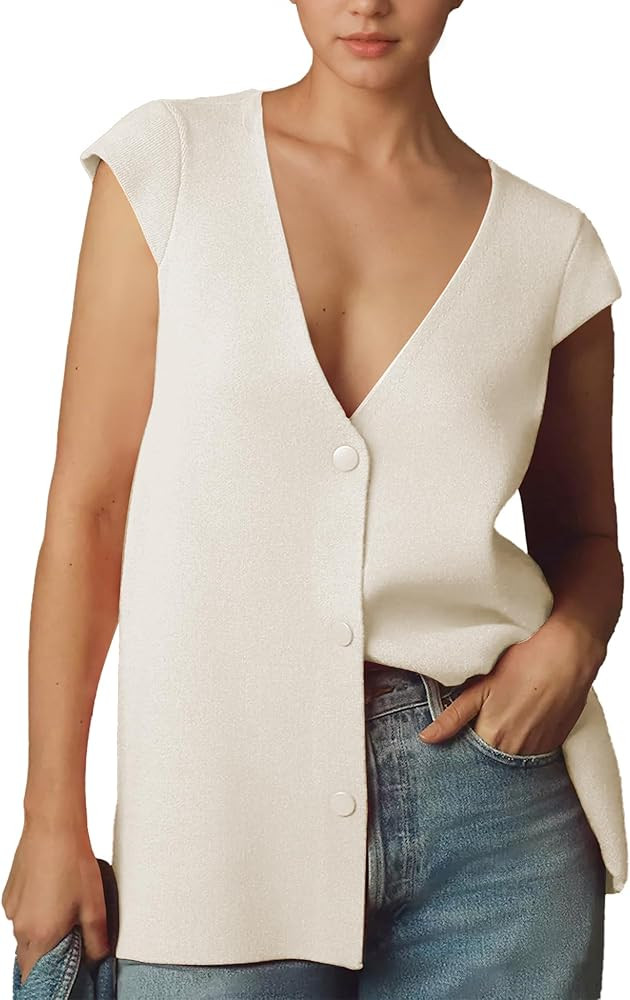 Hixiaohe Knit Sweater Vest for Women Sleeveless Cardigan V Neck Button Tank Tops Womens Fashion C... | Amazon (US)