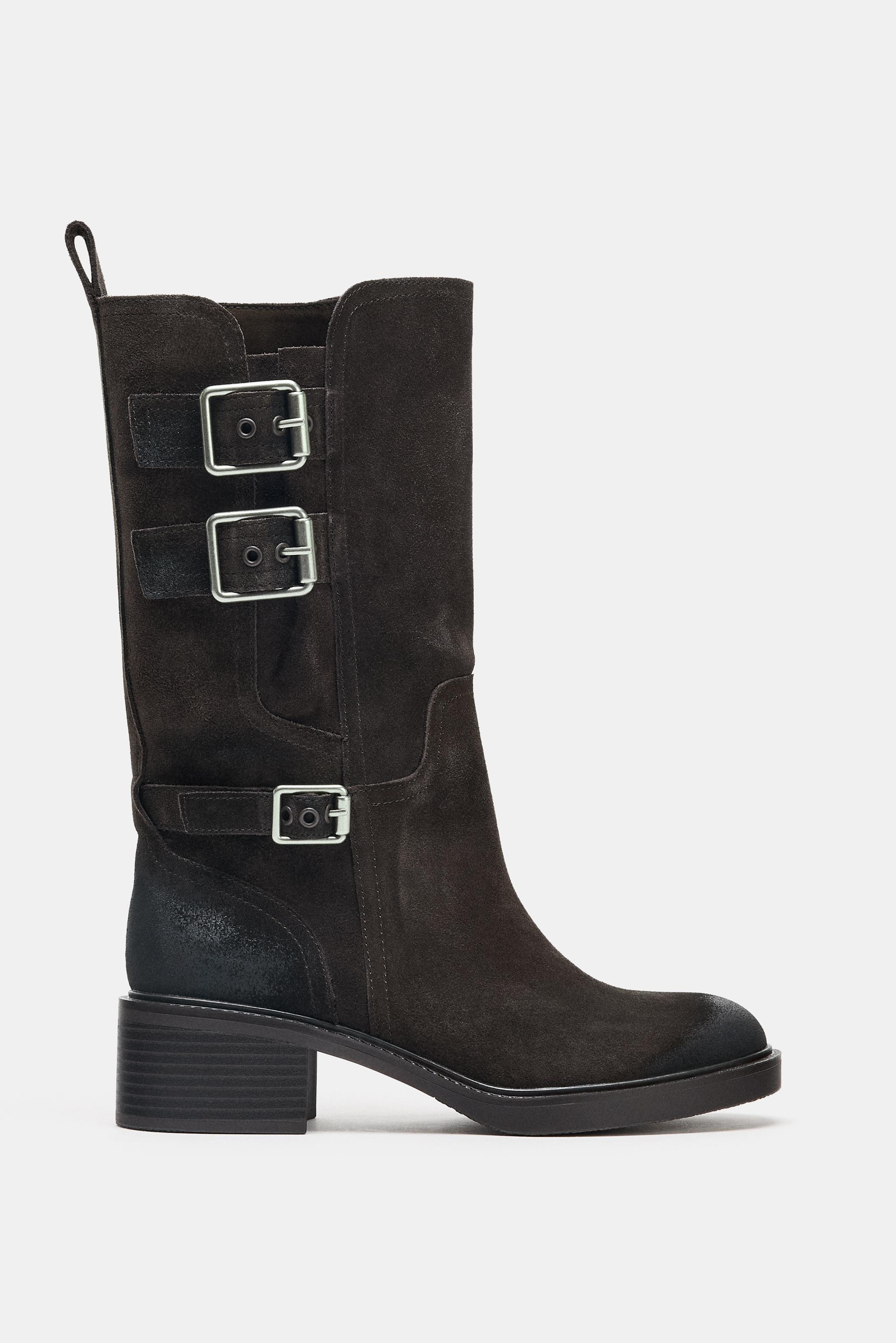 BUCKLED SPLIT SUEDE ANKLE BOOTS | Zara US