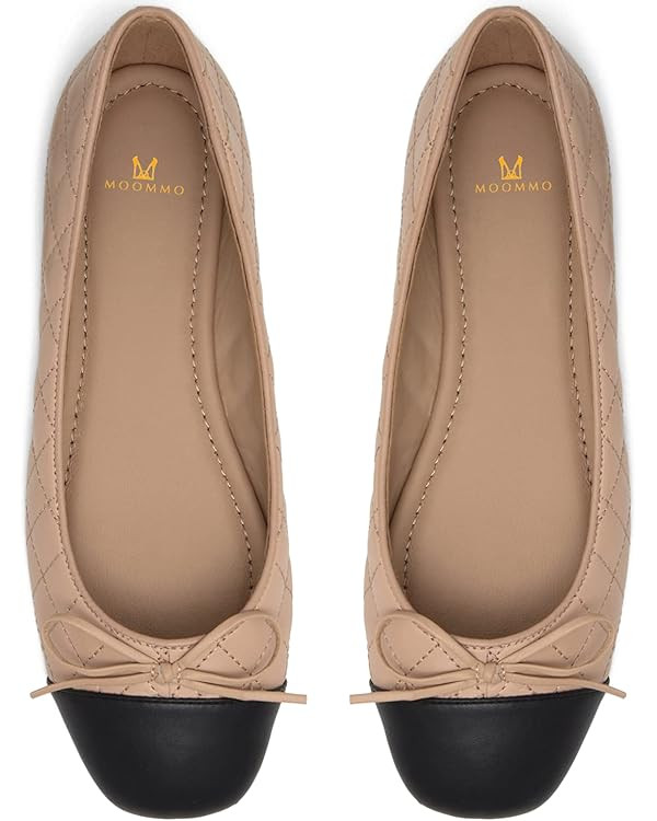 MOOMMO Women Cap Toe Flats Bow Slip On Ballet Flats Comfort Quilted Colorblock Flat Shoes Round T... | Amazon (US)