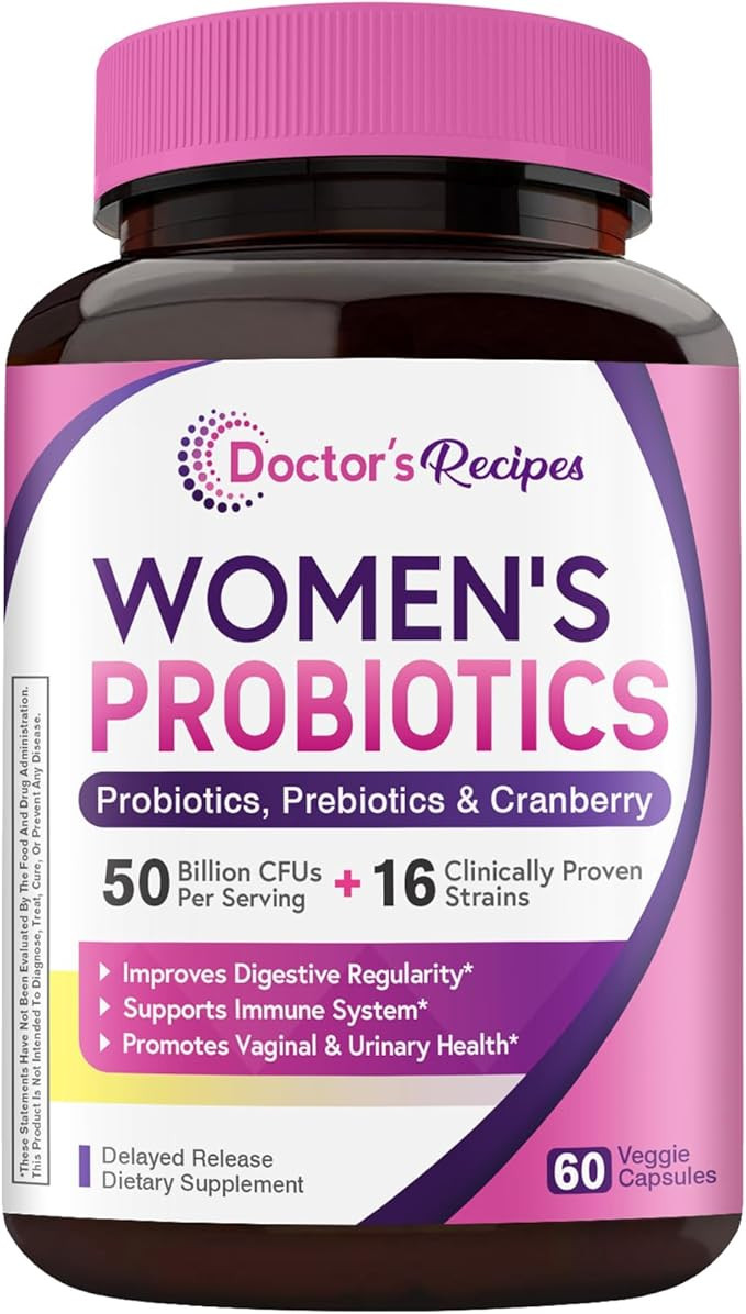 Doctor's Recipes Women’s Probiotic, 60 Caps 50 Billion CFU 16 Strains, with Organic Cranberry, ... | Amazon (US)