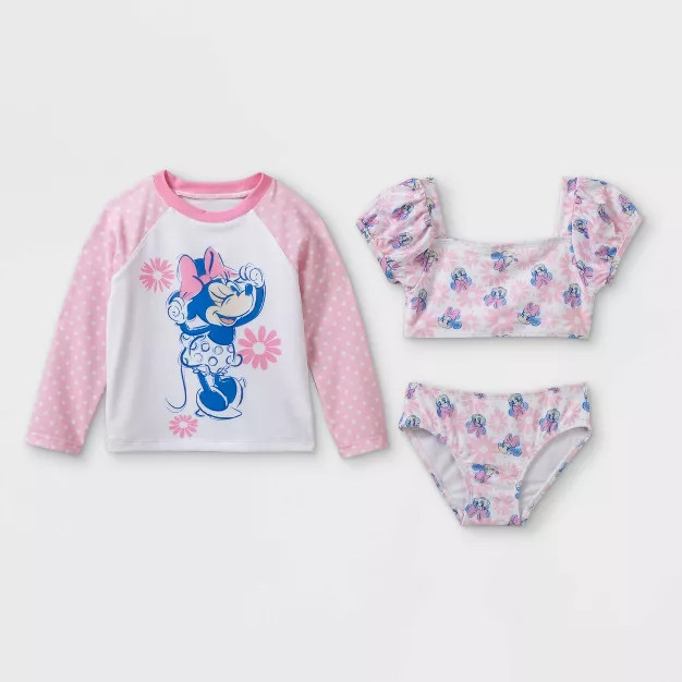 Toddler Girls' Disney Minnie Rash Guard Set - Light Pink | Target