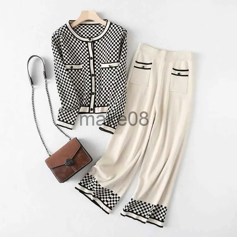 Women's Two Piece Pants New Autumn Women's Round Collar Single Breasted Plaids Cardigans Straight... | DHGate