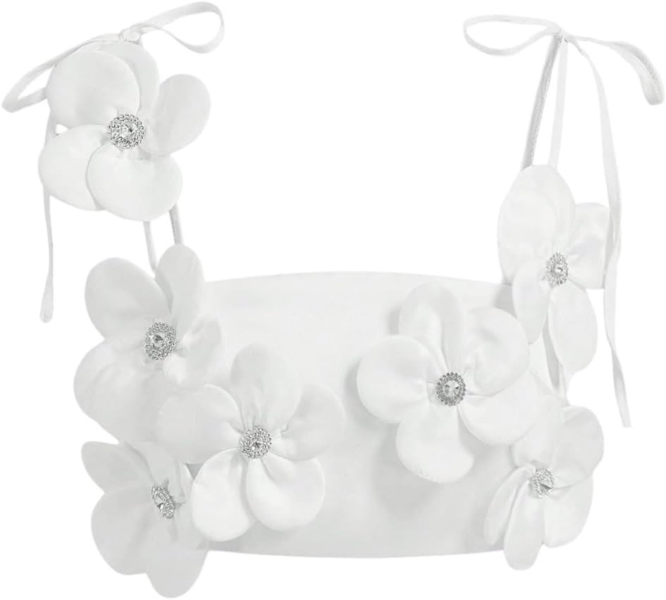 SOLY HUX Women's 3D Floral Cami Crop Tops Tie Shoulder Spaghetti Strap Summer Tops Camisole | Amazon (US)