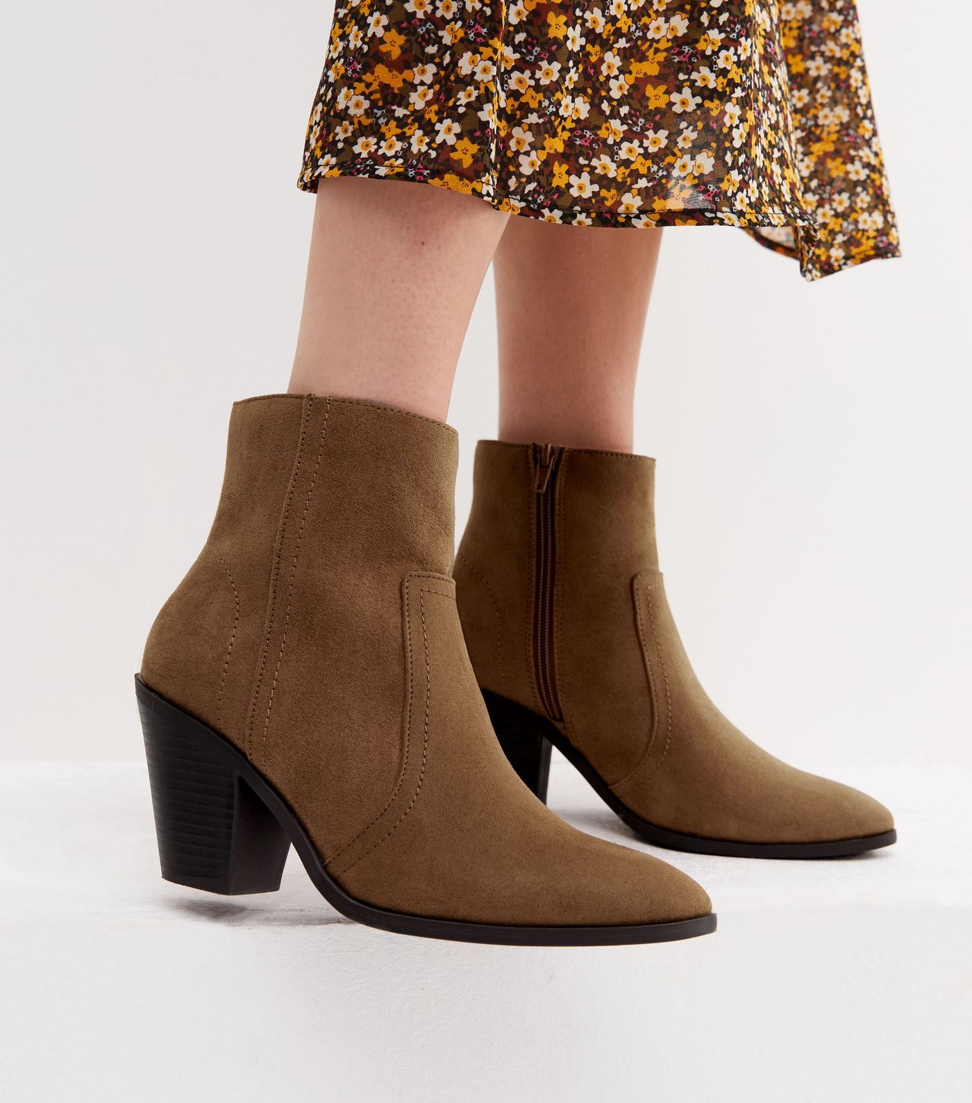 Tan Suedette Block Heel Western Boots
						
						Add to Saved Items
						Remove from Saved Ite... | New Look (UK)