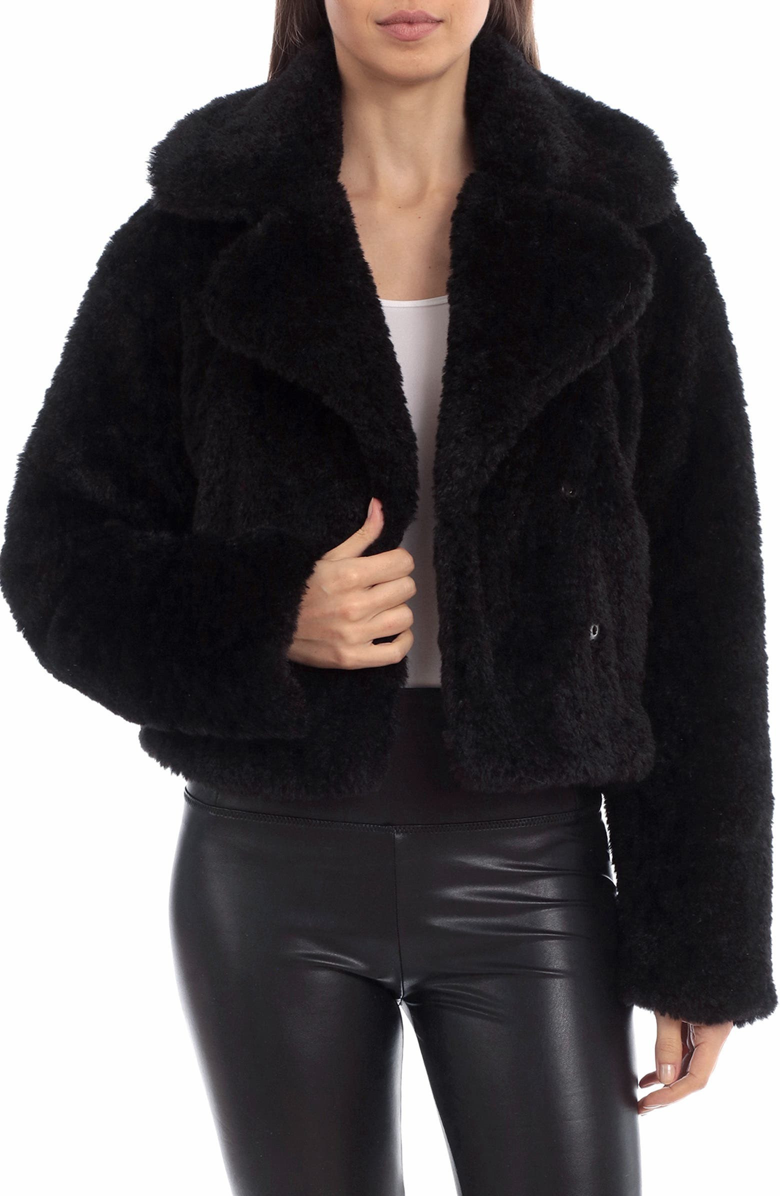 Faux Fur Notched Collar Crop Jacket | Nordstrom