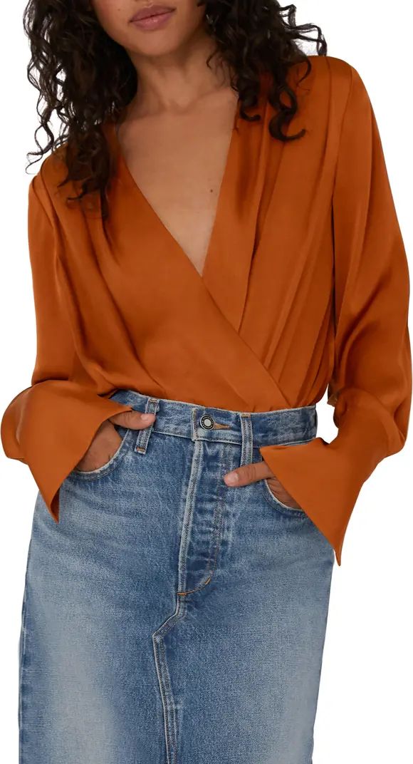 Surplice Long Sleeve Satin Bodysuit | Nordstrom