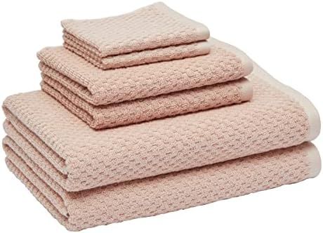Amazon Basics Odor Resistant Textured Bath Towel Set - 6-Pieces, Blush | Amazon (US)
