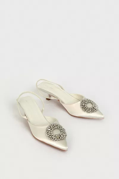 Embellished Brooch Satin Heel | Debenhams UK
