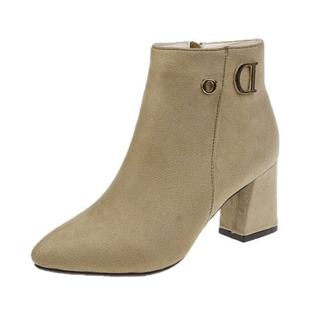 Women Walking Shoes Ladies Shoes Fashion Nude Boots Side Zipper Pointed Toe Non Slip Short Boots Bre | Walmart (US)