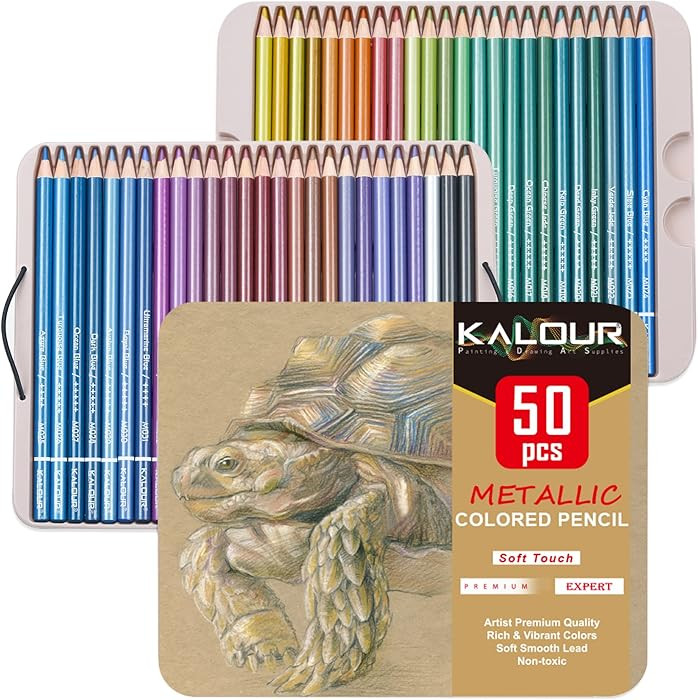 KALOUR 50 Piece Metallic Colored Pencils for Adult Coloring,Soft Core with Vibrant Color,Ideal fo... | Amazon (US)