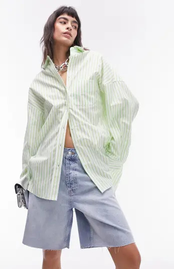 Topshop Oversize Stripe Cotton Button-Up Shirt | Nordstrom | Nordstrom