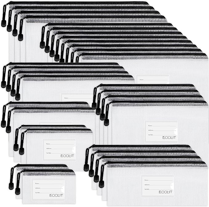 EOOUT 30pcs Mesh Zipper Pouch, Waterproof Zipper Bags, 8 Sizes Waterproof Plastic Document Pouch,... | Amazon (US)