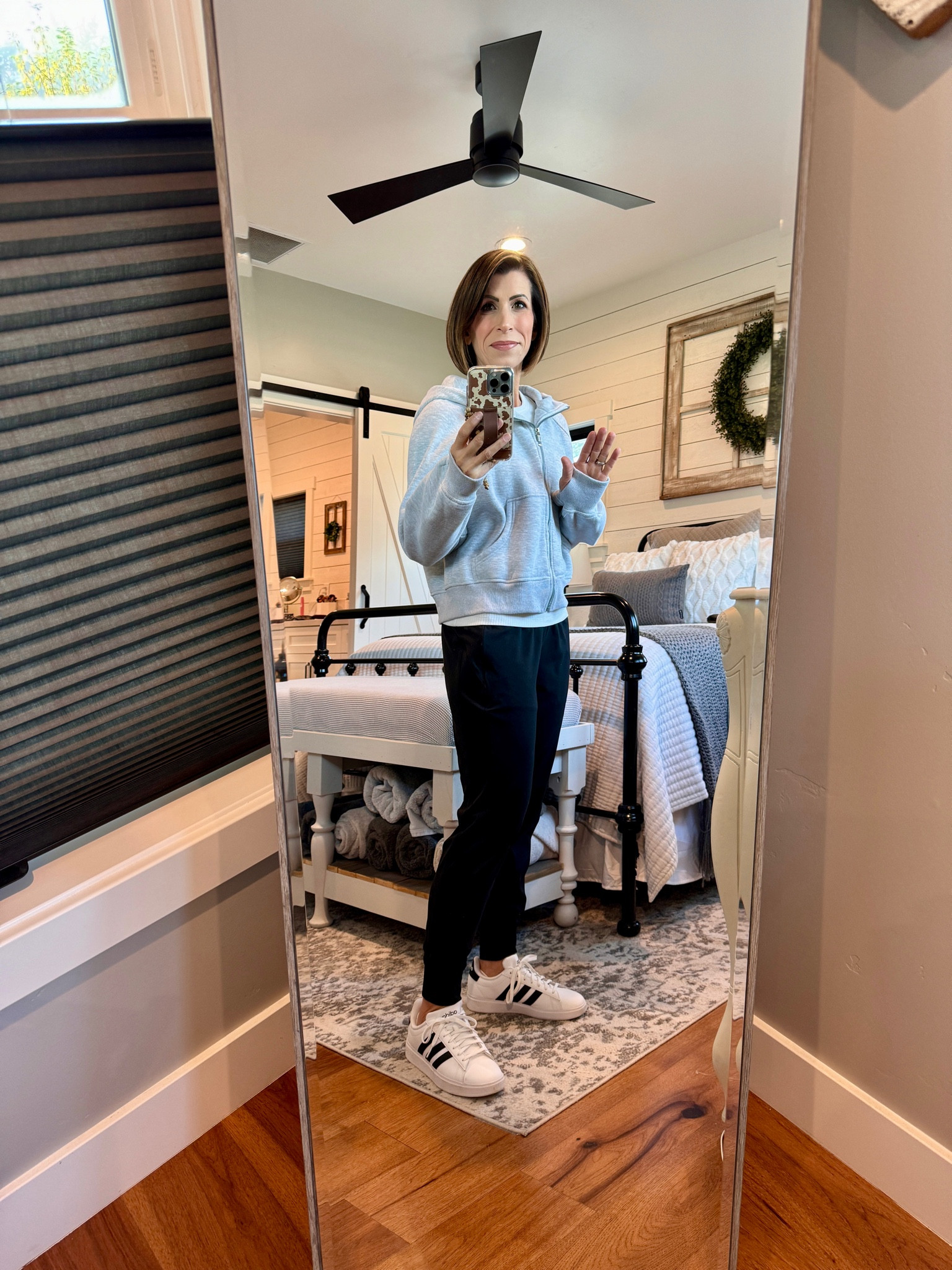 Loving this new crop hoodie! Fits slightly oversized (I’m in a small) but super soft and good heavy quality material! The comfy joggers are more of a loose fit run around town jogger (in a small here too) and don’t get started on the shoes - I love my adidas! 

#LTKover40 #LTKstyletip #LTKfitness